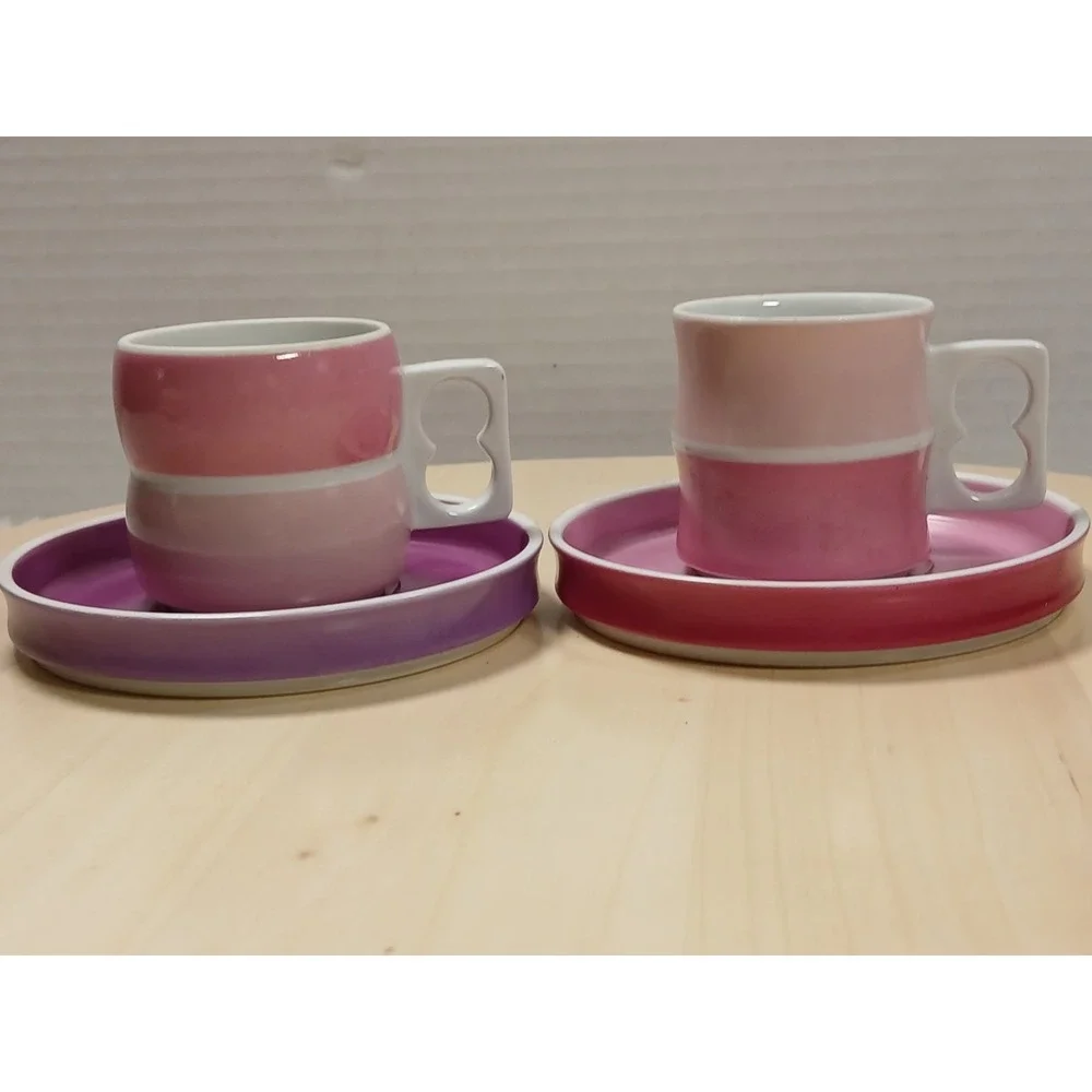 Vintage Block Chromatics Red Lavender Demi. Cup & Saucer Set  Gerald Gulotta MCM